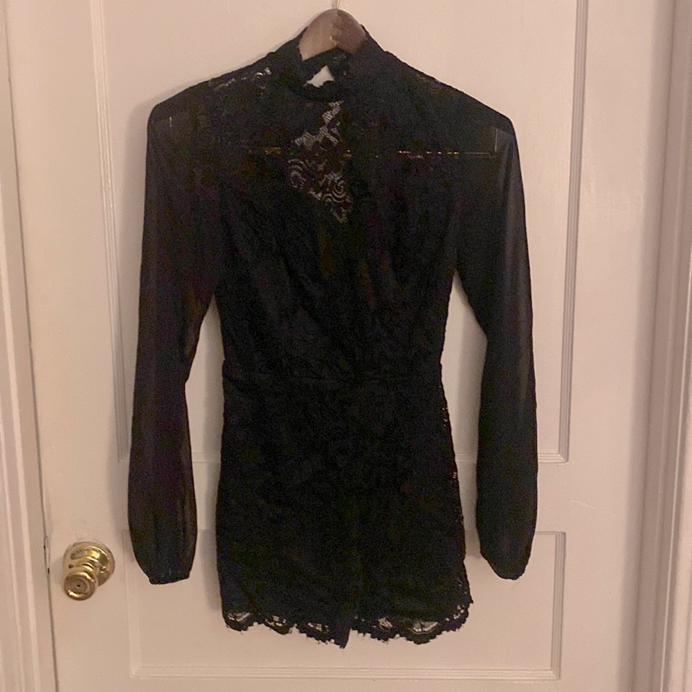 Bebe Backless Black Lace/Sheer Mini Dress